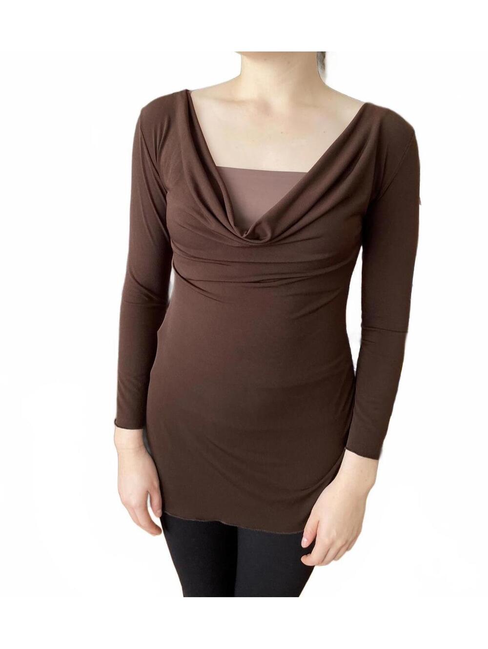 American City Wear Balletcore Draped Ruched Long Brown Top